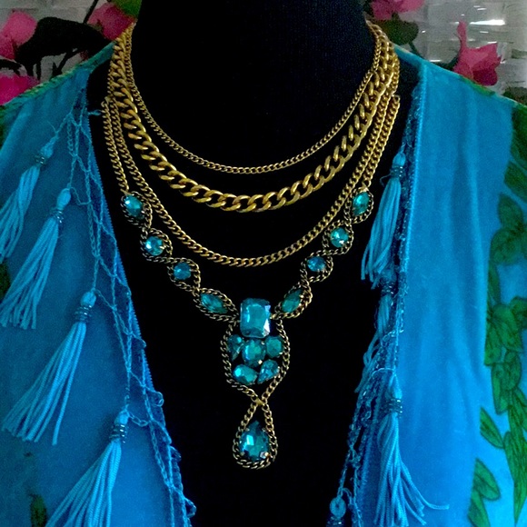 Jewelry - 💚💙 Teal Rhinestone Crystal Statement Necklace New 💚💙